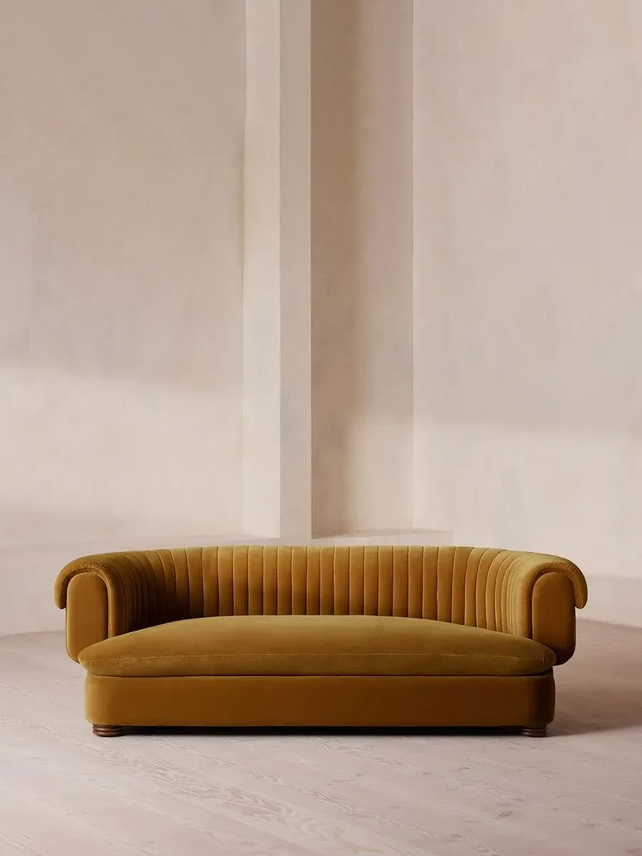 3-Seater Sofa with Fluted Back - Mustard, Velvet by Soho Home