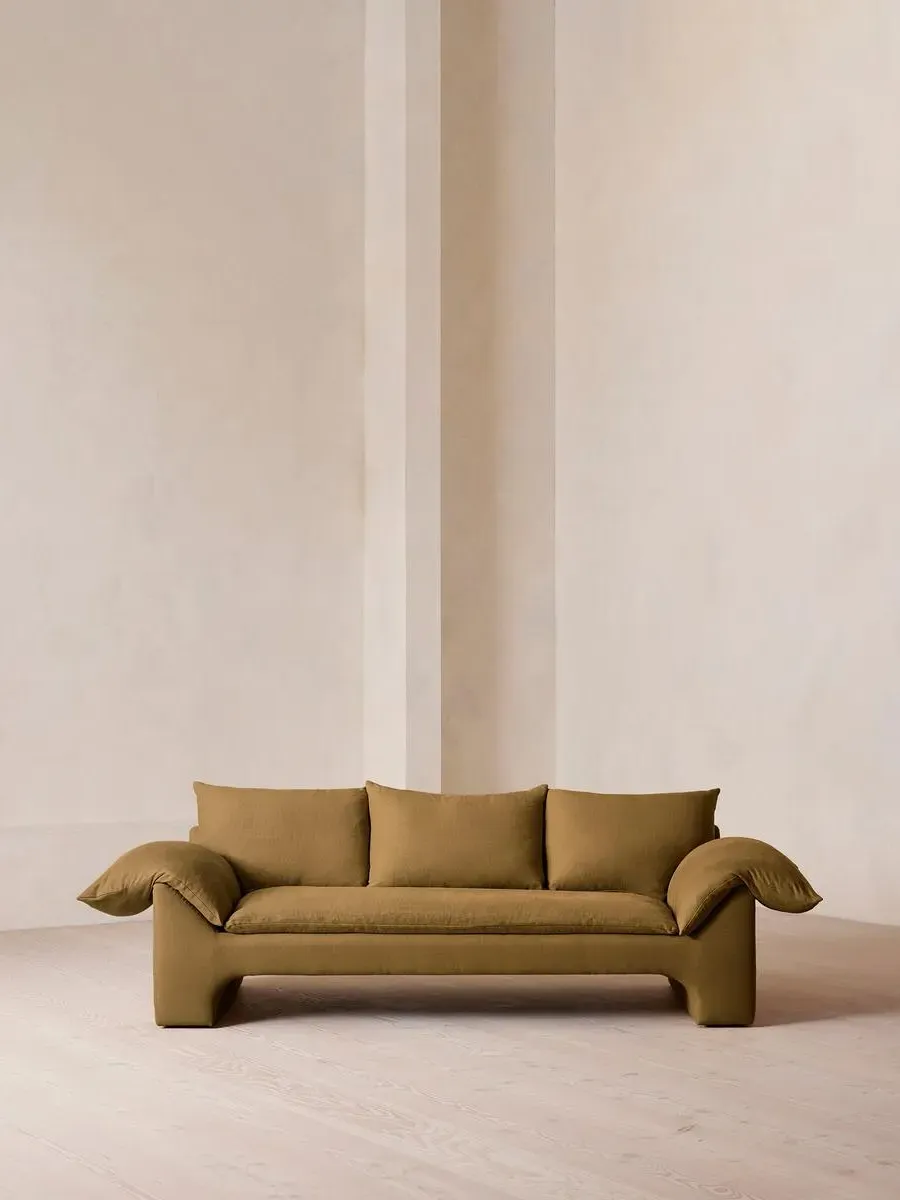 3-Seater Sofa with Plinth Base - Ochre, Linen by Soho Home