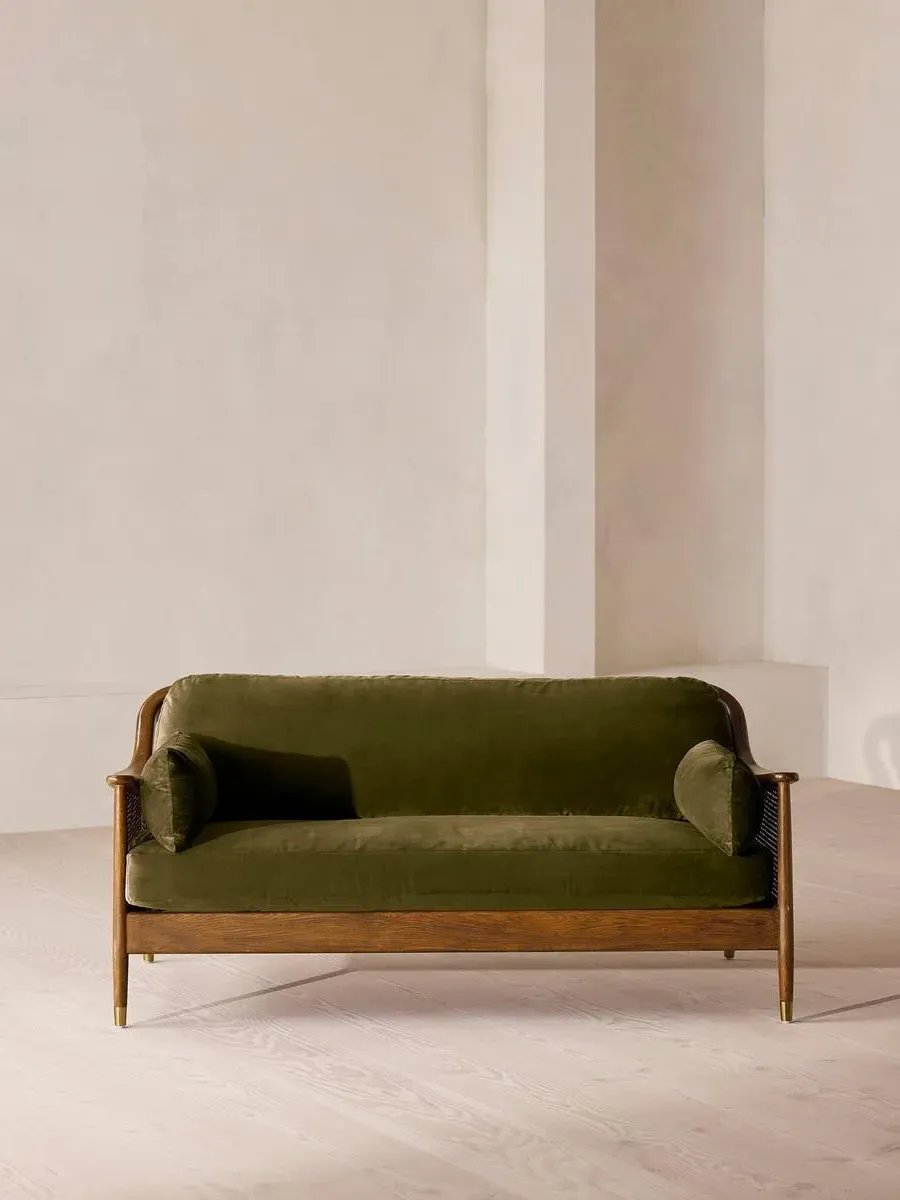 3-Seater Sofa with Rattan Panels - Olive, Velvet product