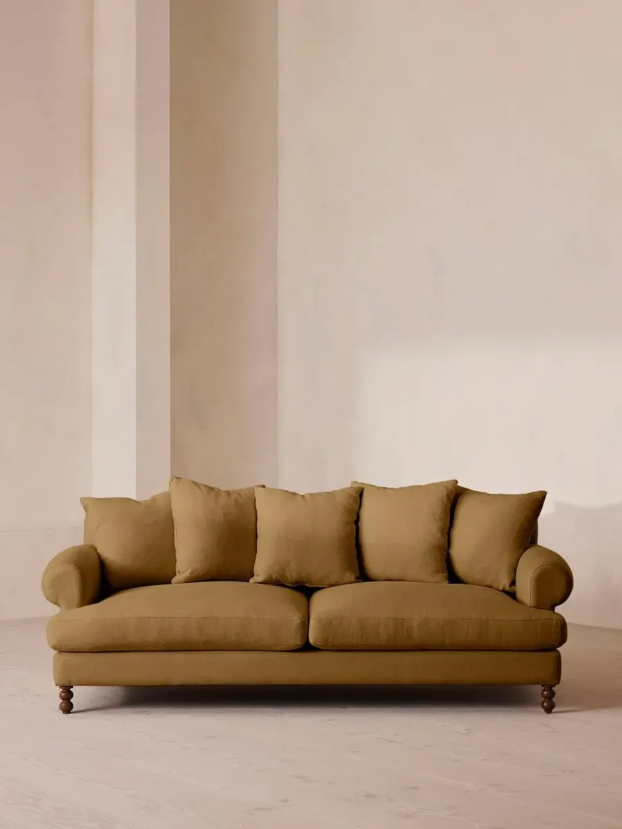 Audrey 3-Seater Sofa with Scroll Arms - Ochre, Linen by Soho Home