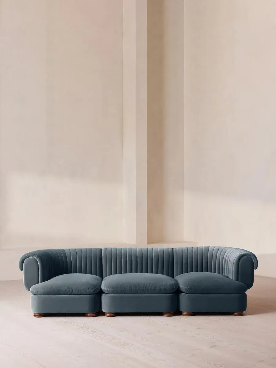 4-Seater Modular Sofa - Grey Blue, Velvet by Soho Home