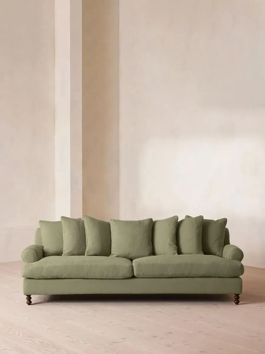 Audrey 4-Seater Sofa with Scroll Arms - Sage, Linen
