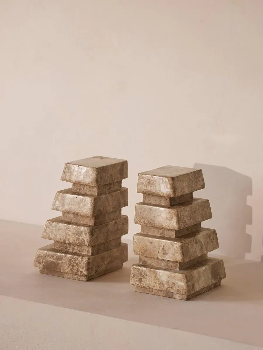 Alderman Emperador Bookends - Cream, Marble product