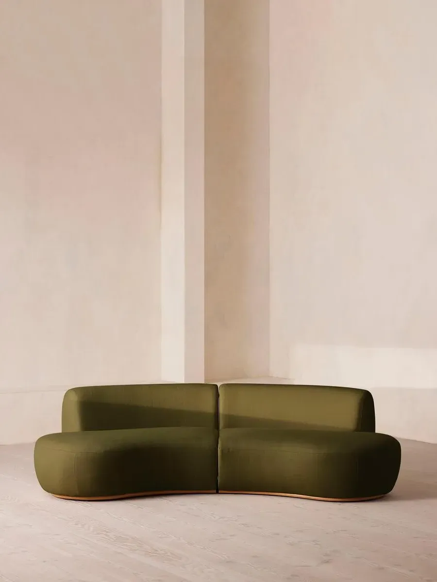 Aline Serpentine 3-Seater Modular Sofa - Olive, Linen by Soho Home
