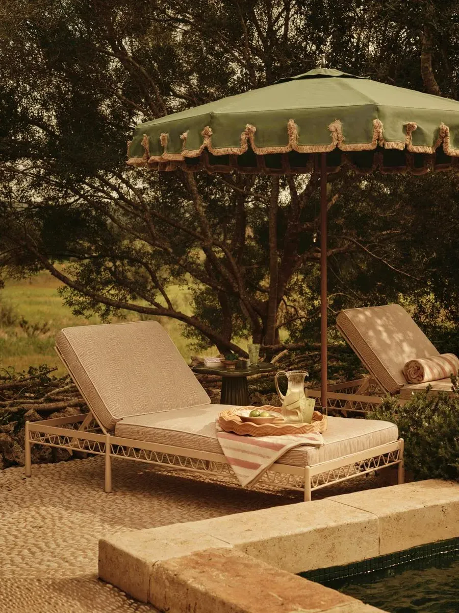 Alvaro Outdoor Sunlounger - Abstract Stripe, Desert Rose by Soho Home