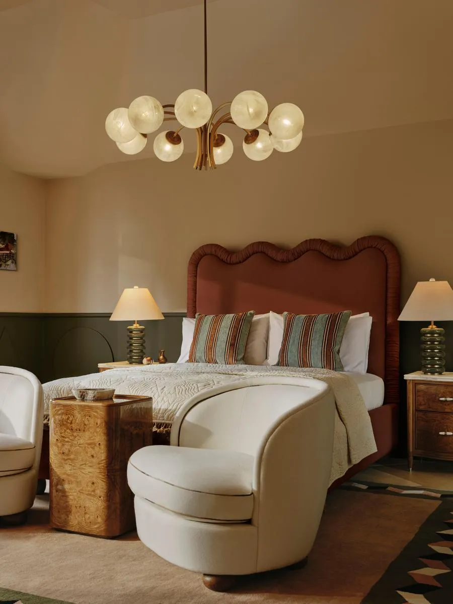 Angular Chandelier with Glass Globes - Brass product