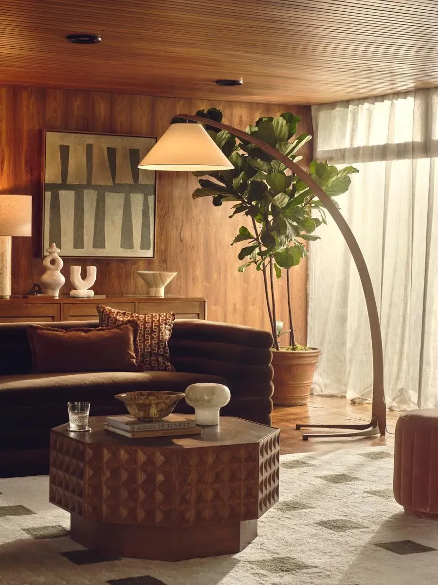 Arc Floor Lamp with Dimmer - Oak, Fabric by Soho Home