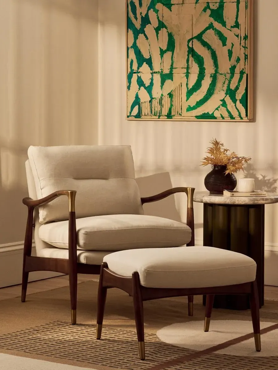 Theodore Armchair with Brass Details - Natural, Linen product