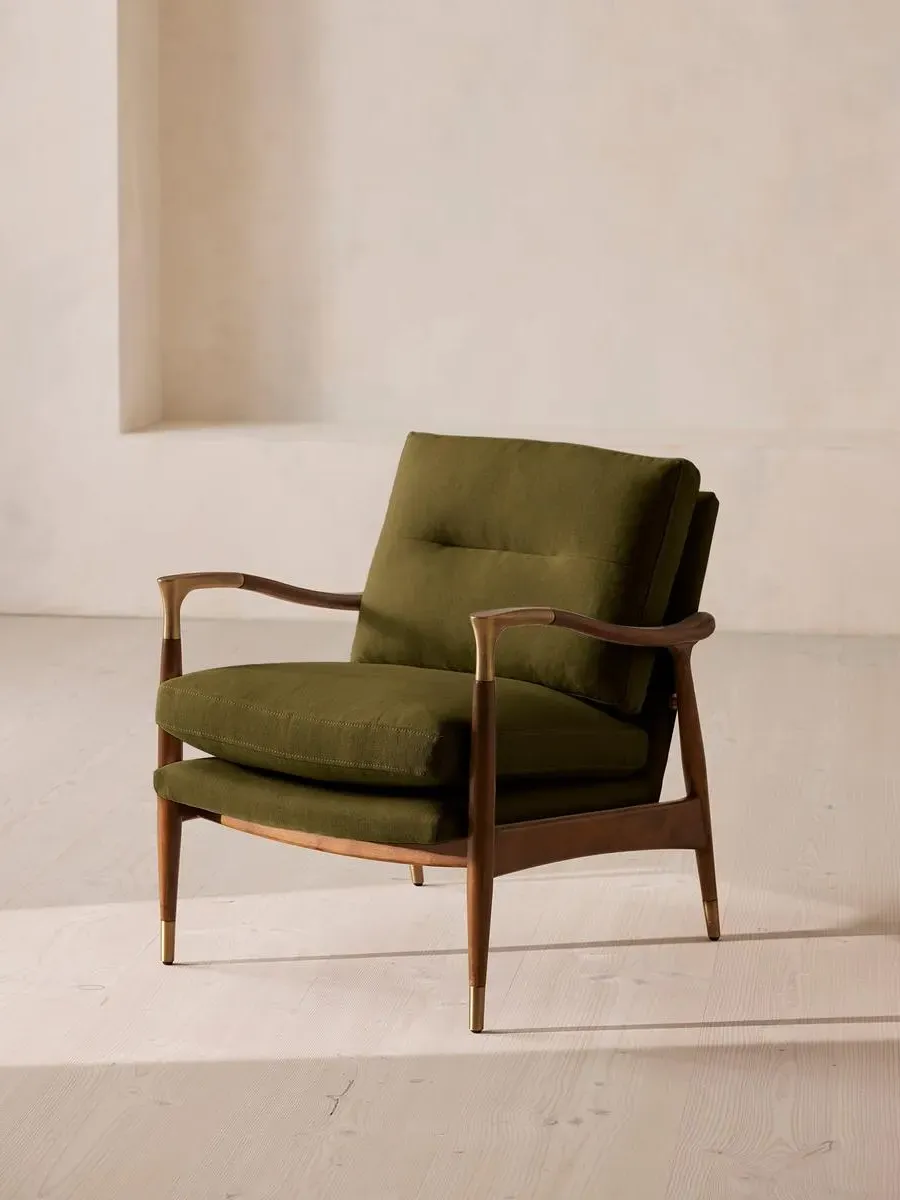 Theodore Armchair with Birch Frame - Olive, Linen by Soho Home