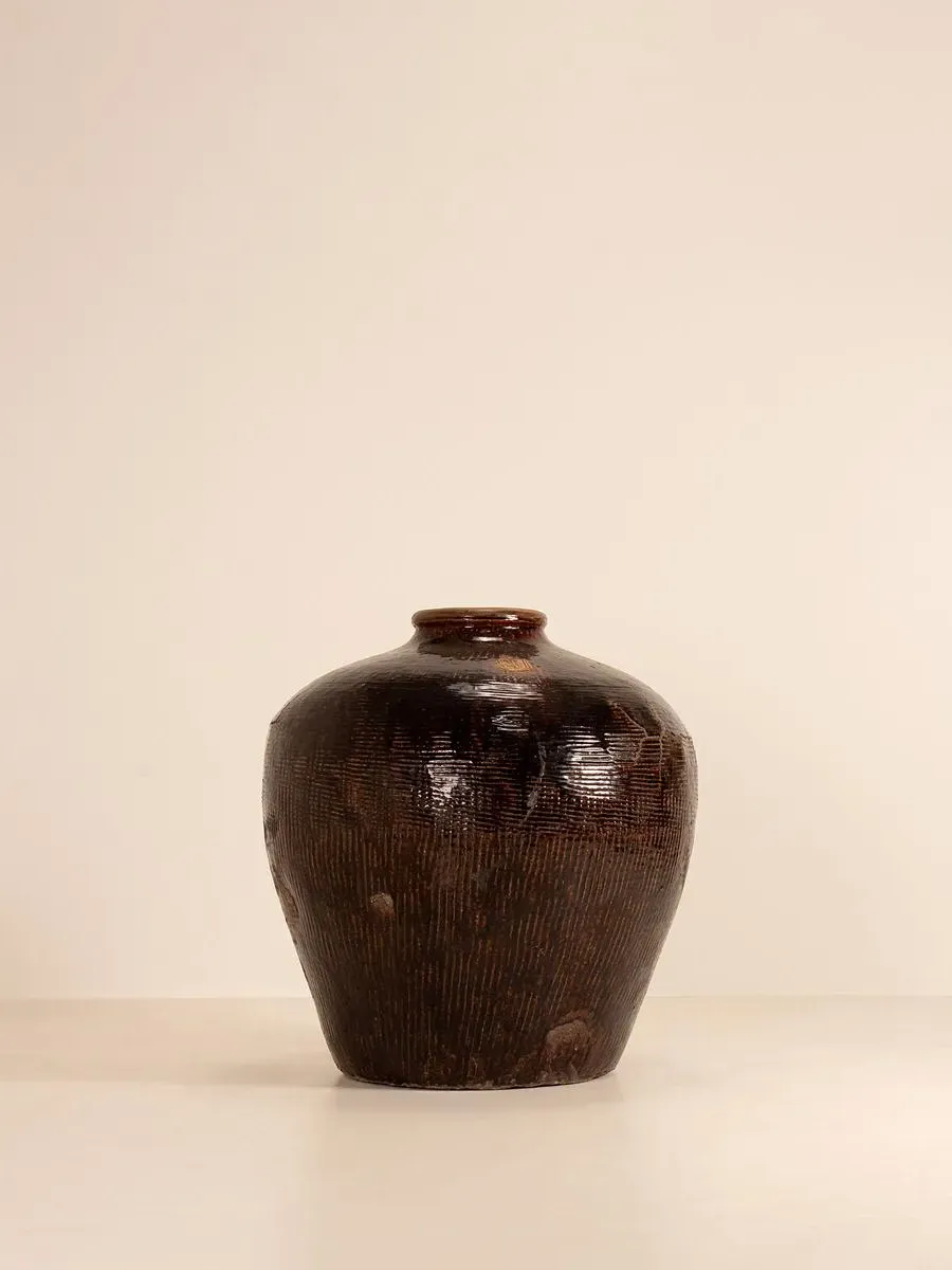 Asia Crackle Glazed Pot - Brown, Earthenware by Soho Home