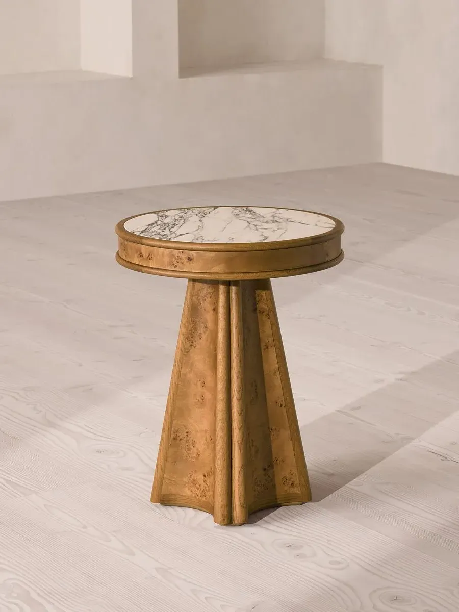 Astoria Round Side Table - Arabescato Marble, Oak product
