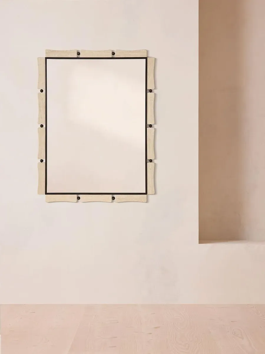 Barone Rectangular Wall Mirror - Travertine, Brass by Soho Home
