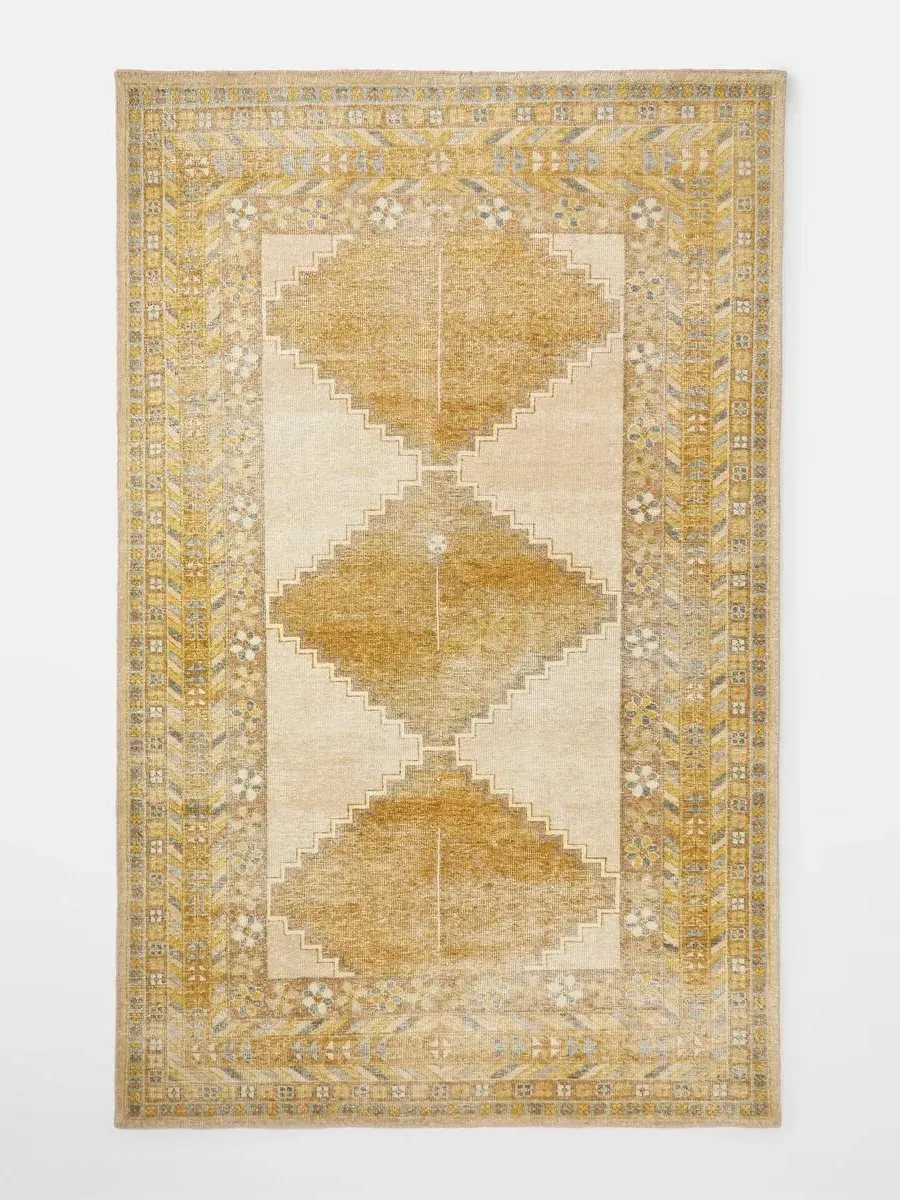 Basri Hand-Knotted Rug - Gold, Wool-Cotton Blend product