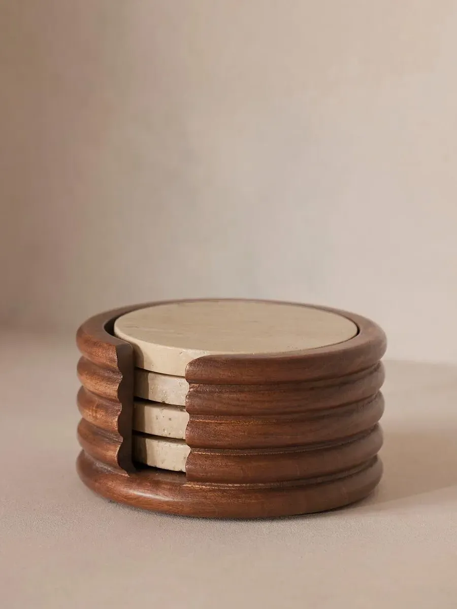 Baylis Travertine Coasters Set of Four with Holder by Soho Home