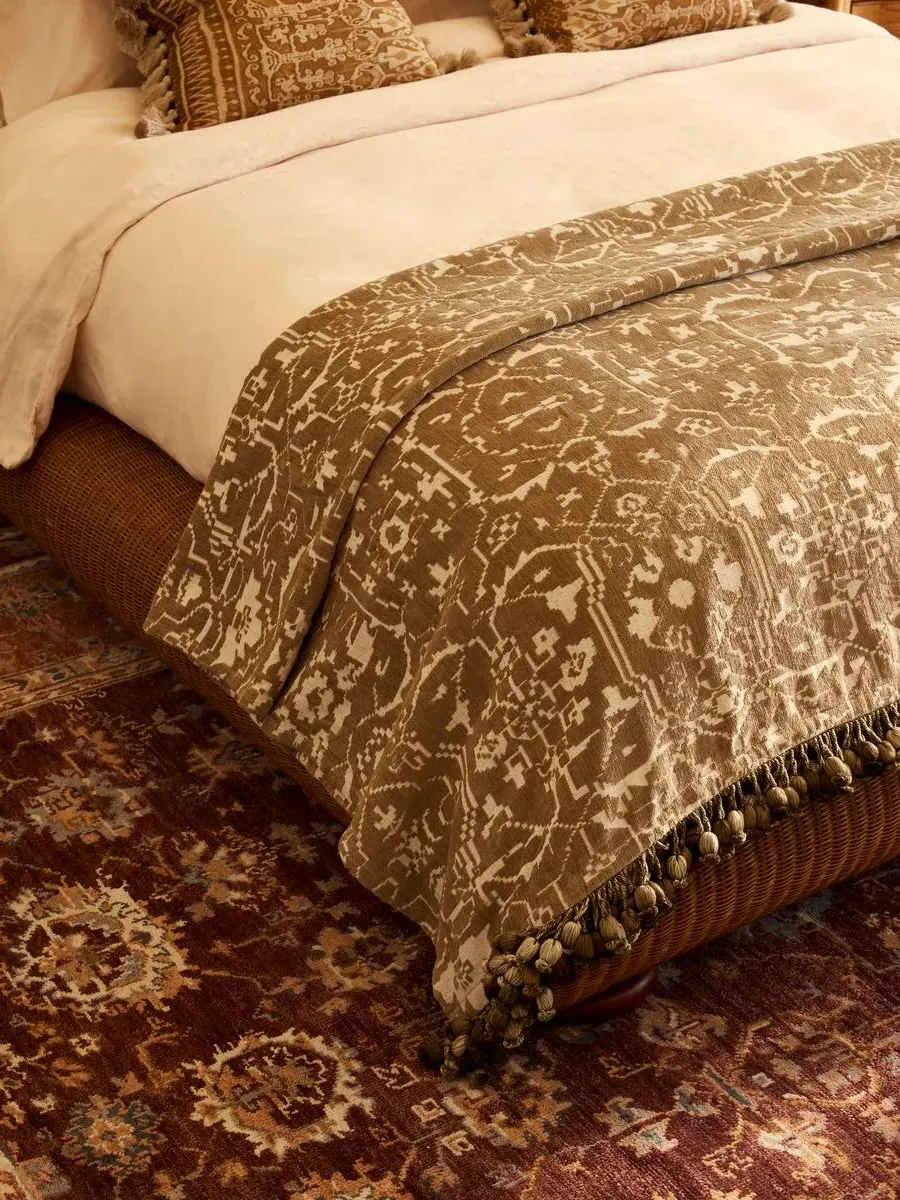 Silvanus Bedspread with Pompom Trim - Olive Green, Jacquard product