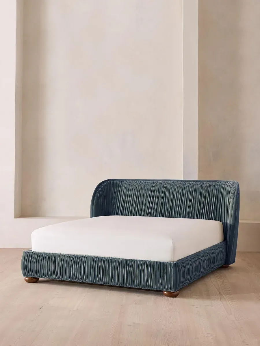 Blair King Size Bed Frame - Grey Blue, Velvet by Soho Home