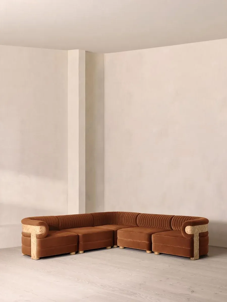 Caleb Corner Sofa Fluted Backrest - Cinnamon, Cotton Velvet product