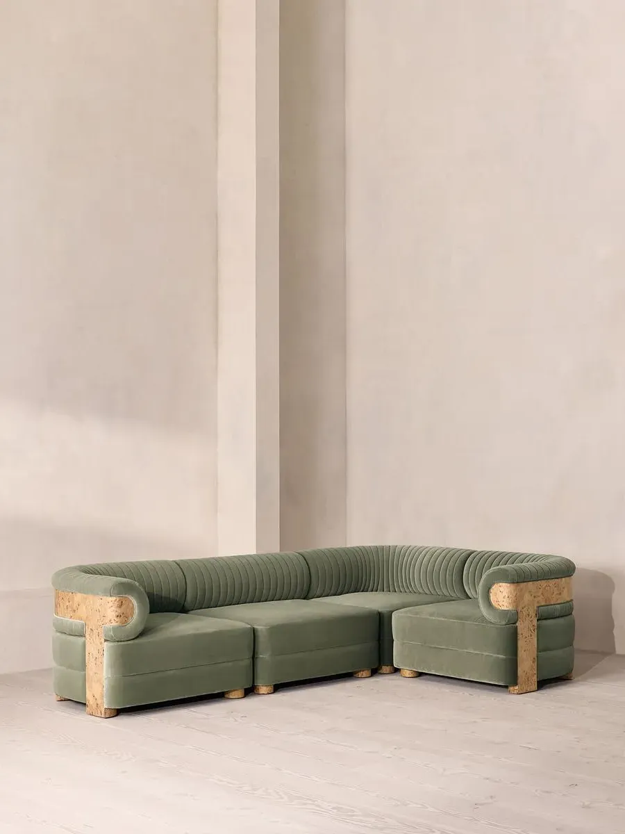 Caleb L-Shaped Modular Sofa - Seafoam, Cotton Velvet product