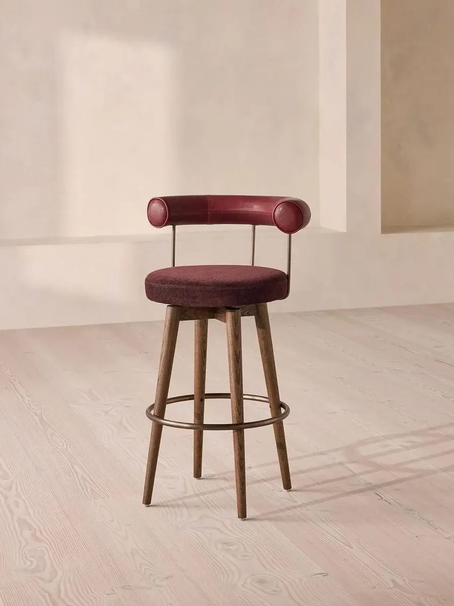 Calvert Swivel Barstool - Sangria, Leather & Linen Chenille product