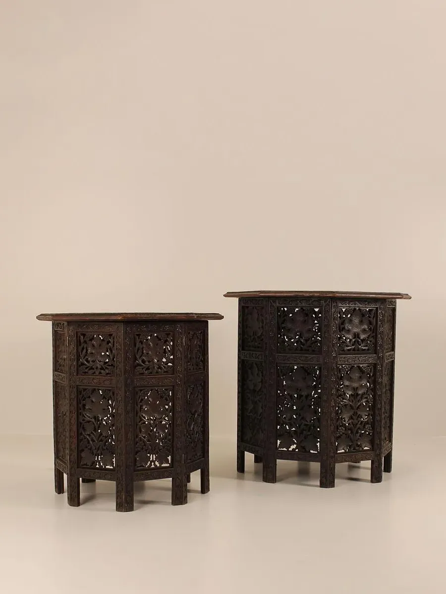 Carved Side Tables Set of 2 - Dark Wood product