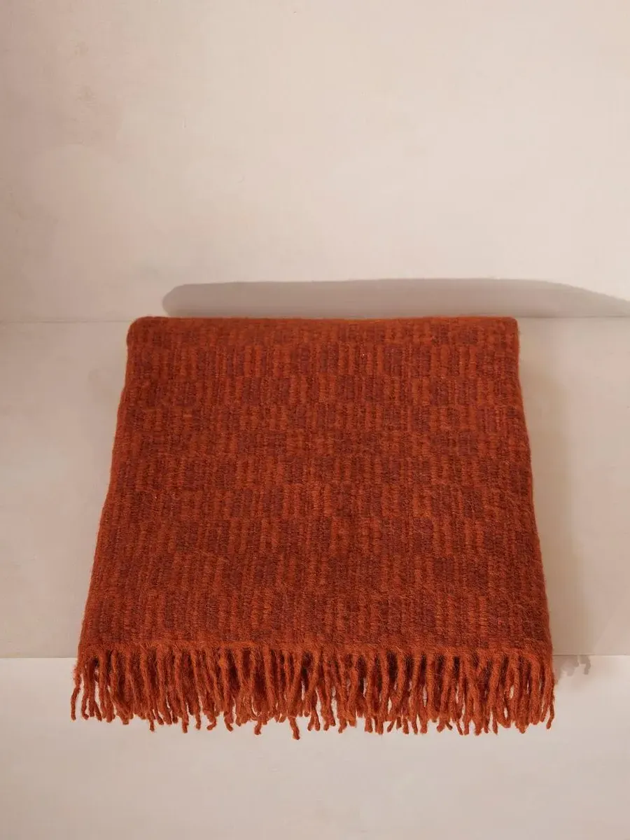 Claudius Checkerboard Throw - Rust, Alpaca-Wool Blend product