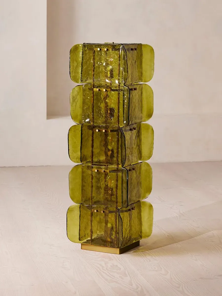 Elias Tessellated Glass Floor Lamp - Green, Brass by Soho Home