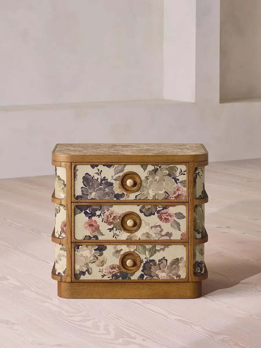 Cora Skylar Print Bedside Table with Storage - Oak, Linen product