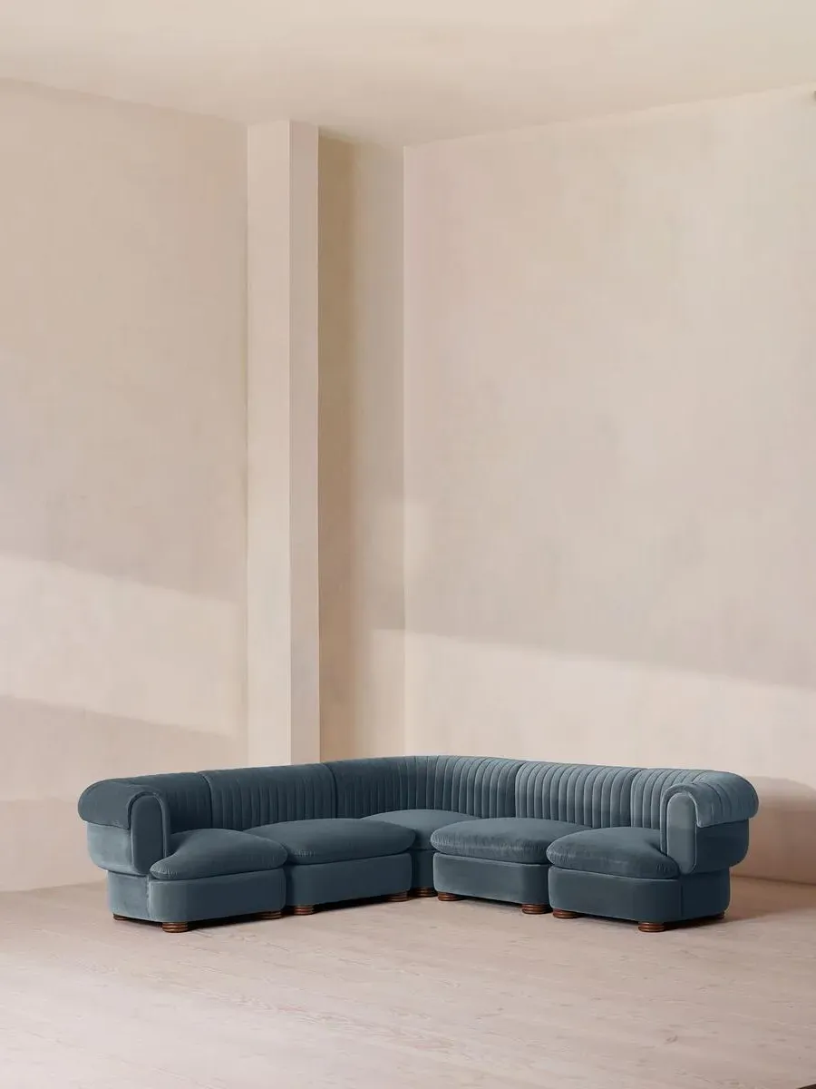 Corner Modular Sofa with Fluted Back - Grey Blue, Velvet by Soho Home