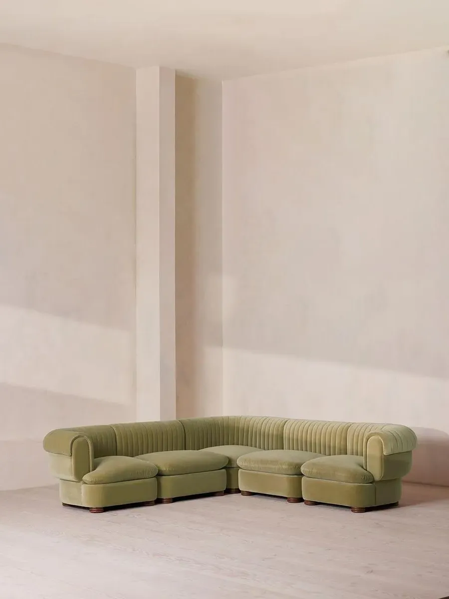 Corner Modular Sofa with Fluted Back - Lichen, Velvet by Soho Home