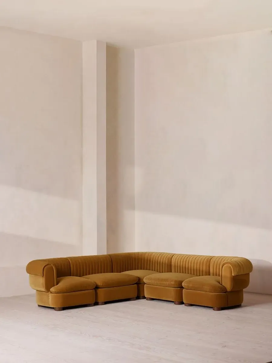 Corner Modular Sofa with Fluted Back - Mustard, Velvet by Soho Home