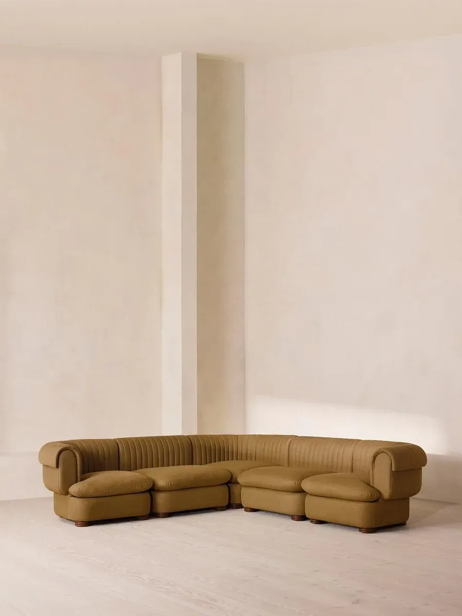 Corner Modular Sofa with Fluted Back - Ochre, Linen by Soho Home