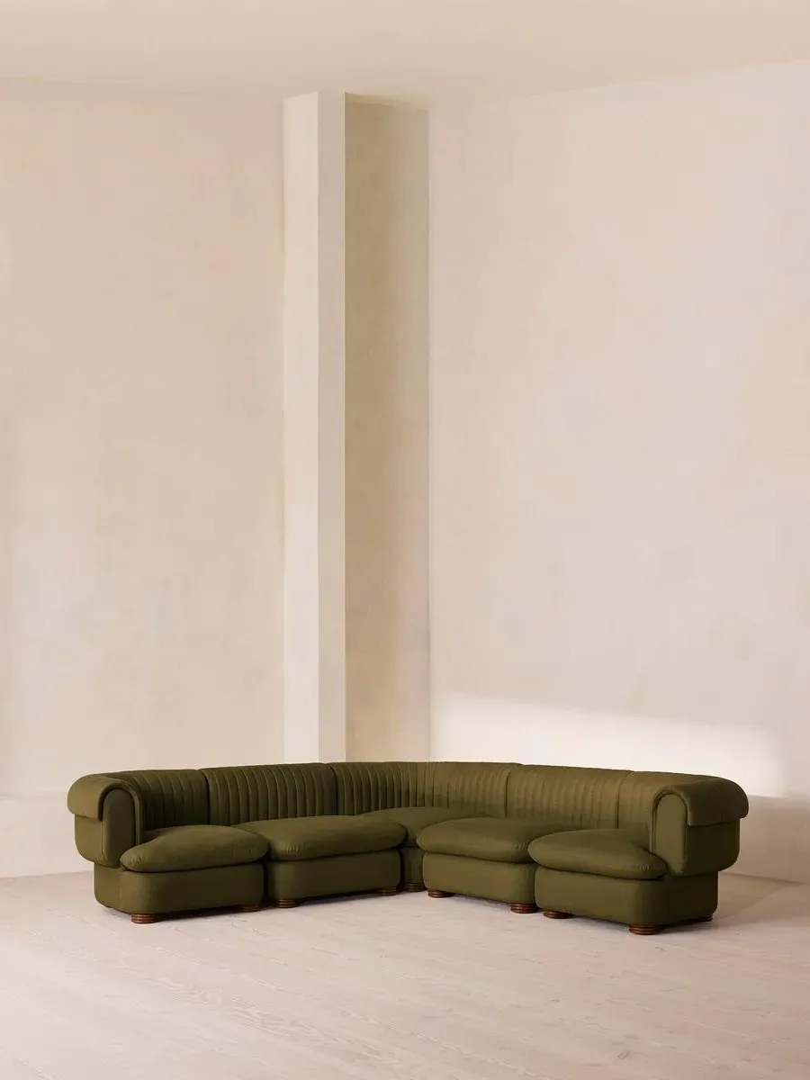Corner Modular Sofa with Fluted Back - Olive, Linen by Soho Home