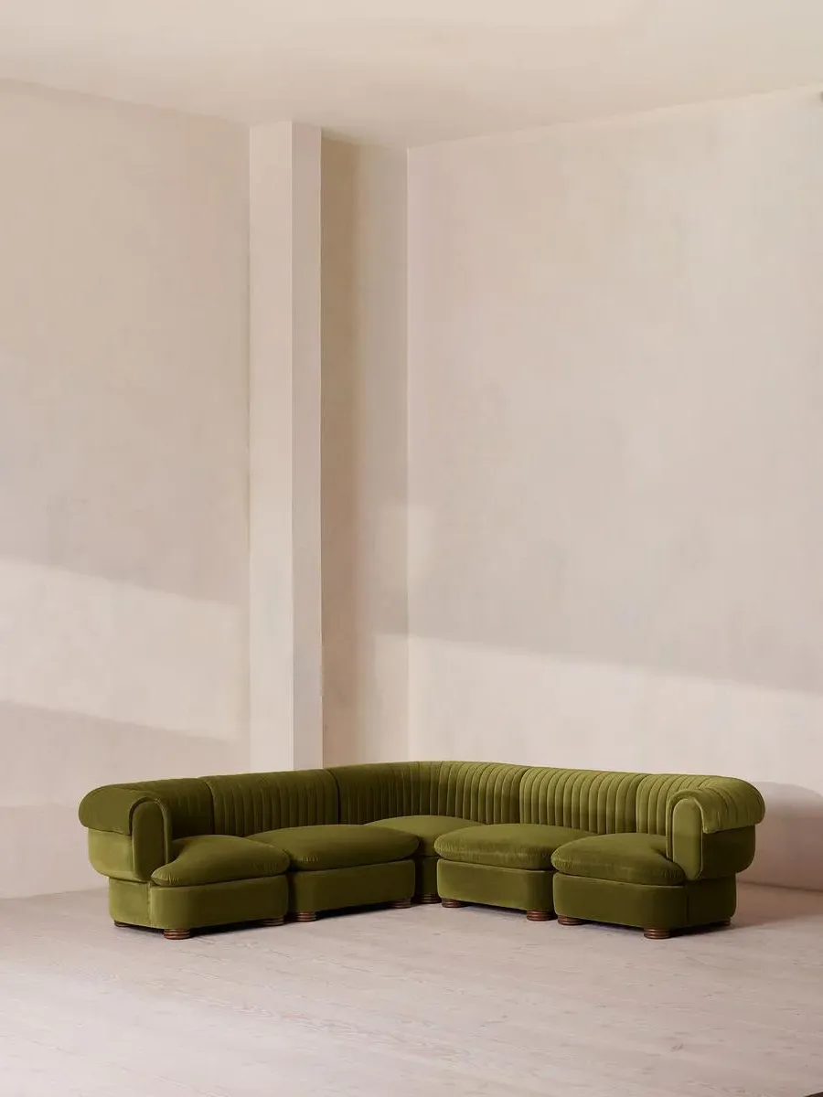 Corner Modular Sofa with Fluted Back - Olive, Velvet product