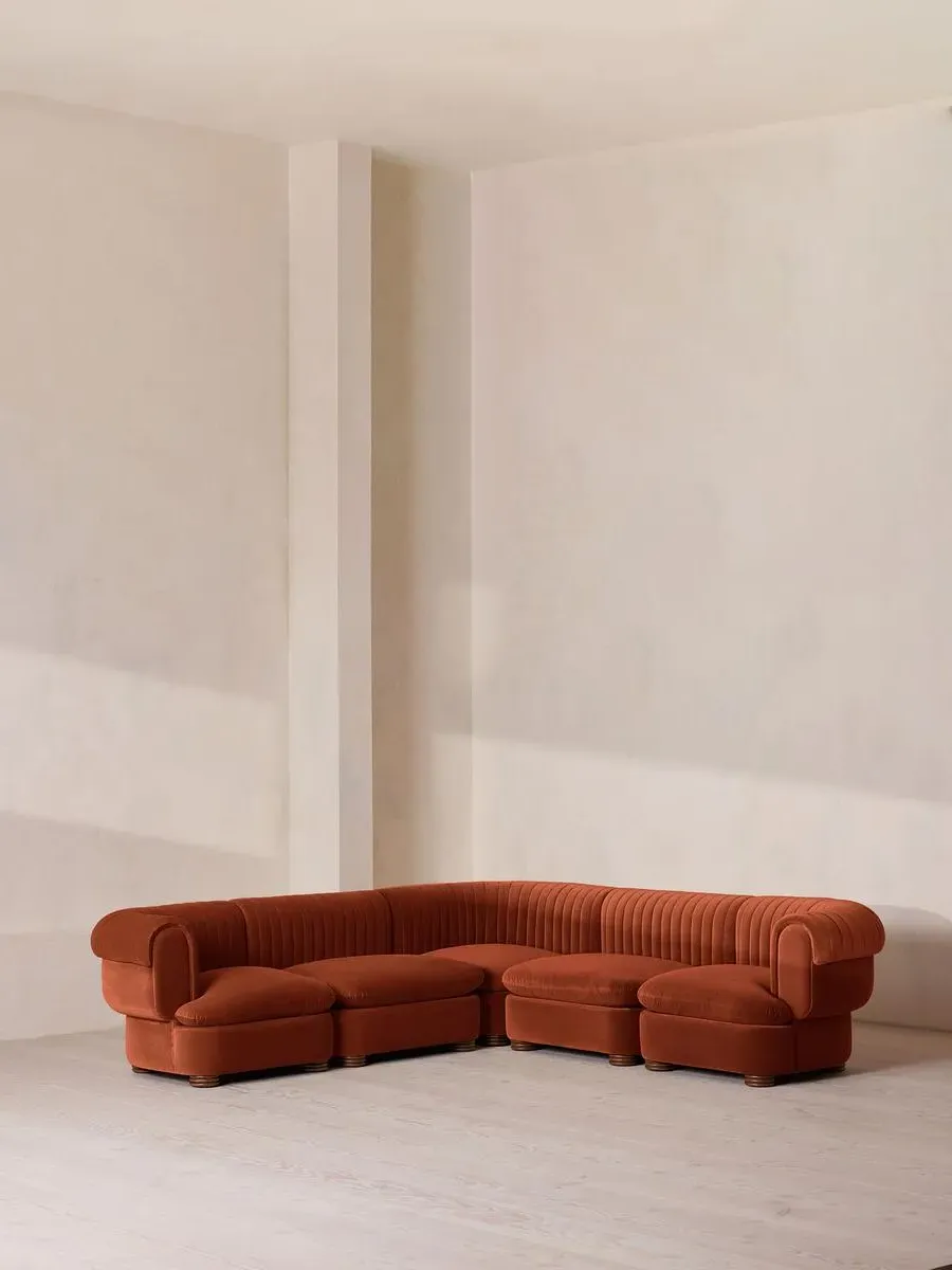 Corner Modular Sofa with Fluted Back - Rust, Velvet by Soho Home