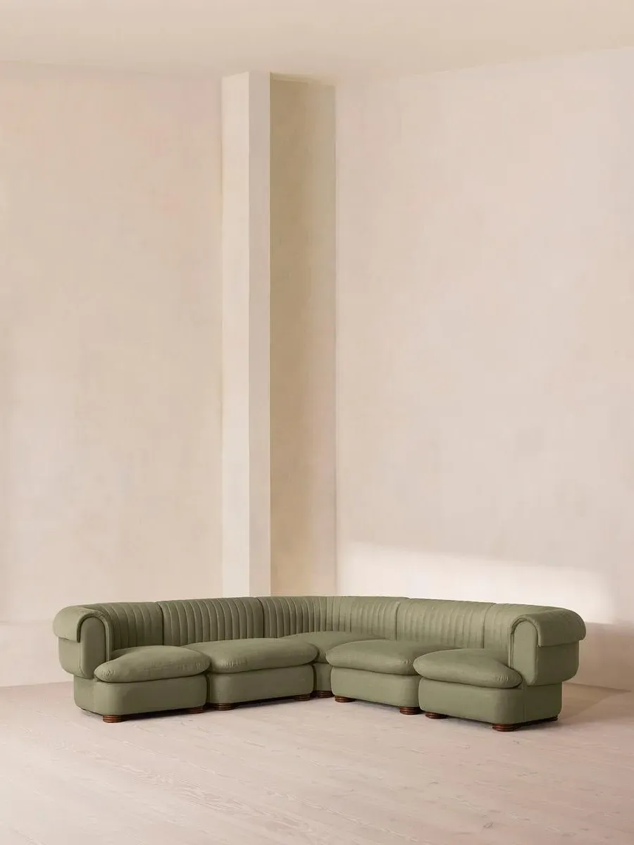 Corner Modular Sofa with Fluted Back - Sage, Linen by Soho Home