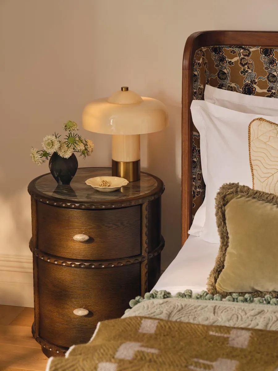 Cylindrical Bedside Table - Olive Oak, Quartzite product