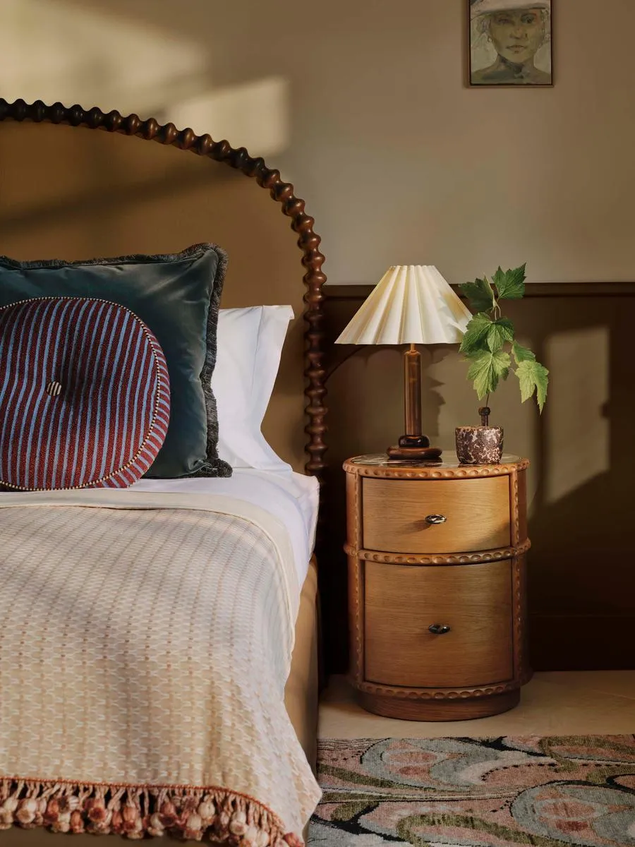 Cylindrical Bedside Table with Drawers - Oak, Marble by Soho Home