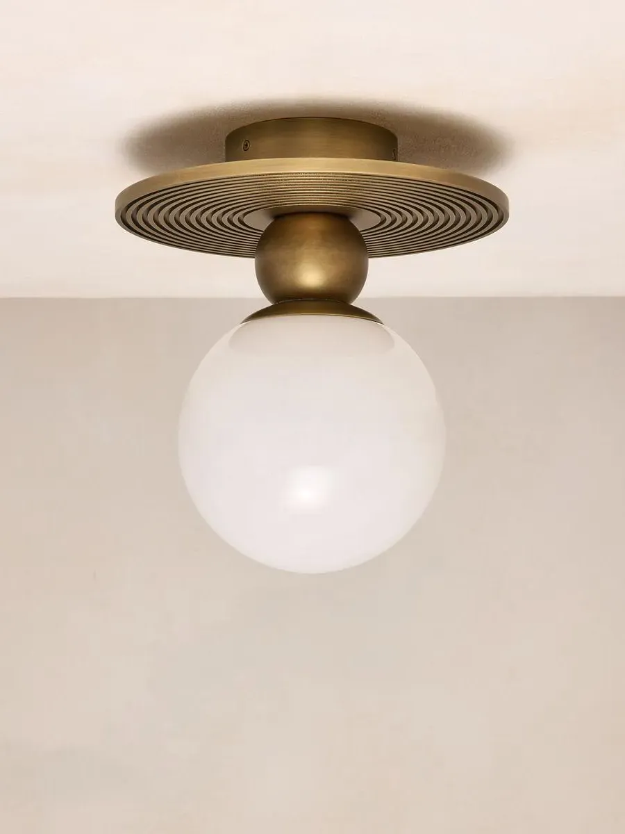 Delia IP44 Flush Light - Antique Brass, Glass by Soho Home