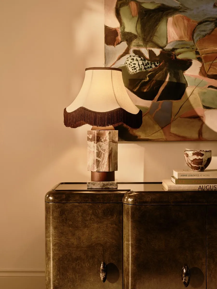 Derwent Table Lamp - Rosso Orobico Marble, Linen by Soho Home