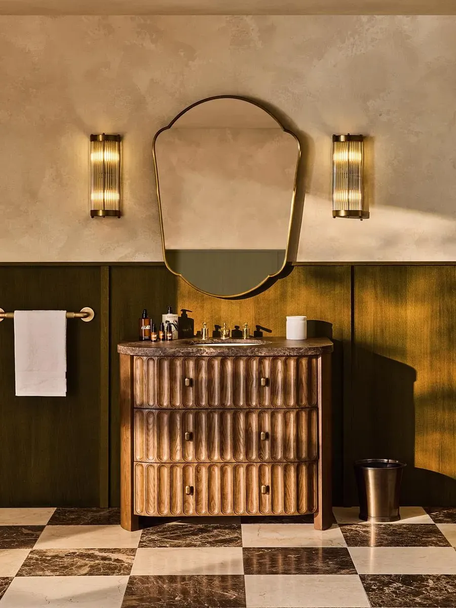 Devon Single Vanity - Dark Emperador Marble, Ash Veneer by Soho Home