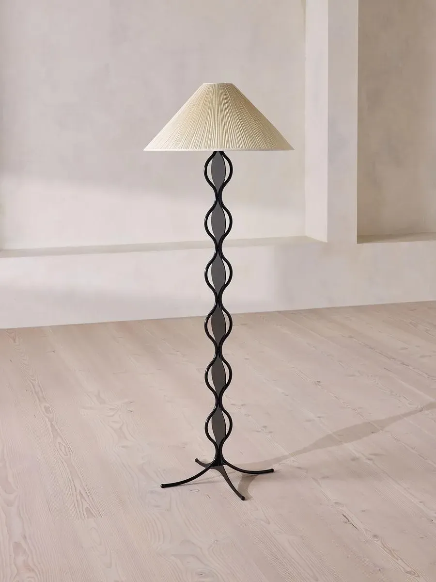 Dinis Floor Lamp with Ruched Shade - Black, Metal product