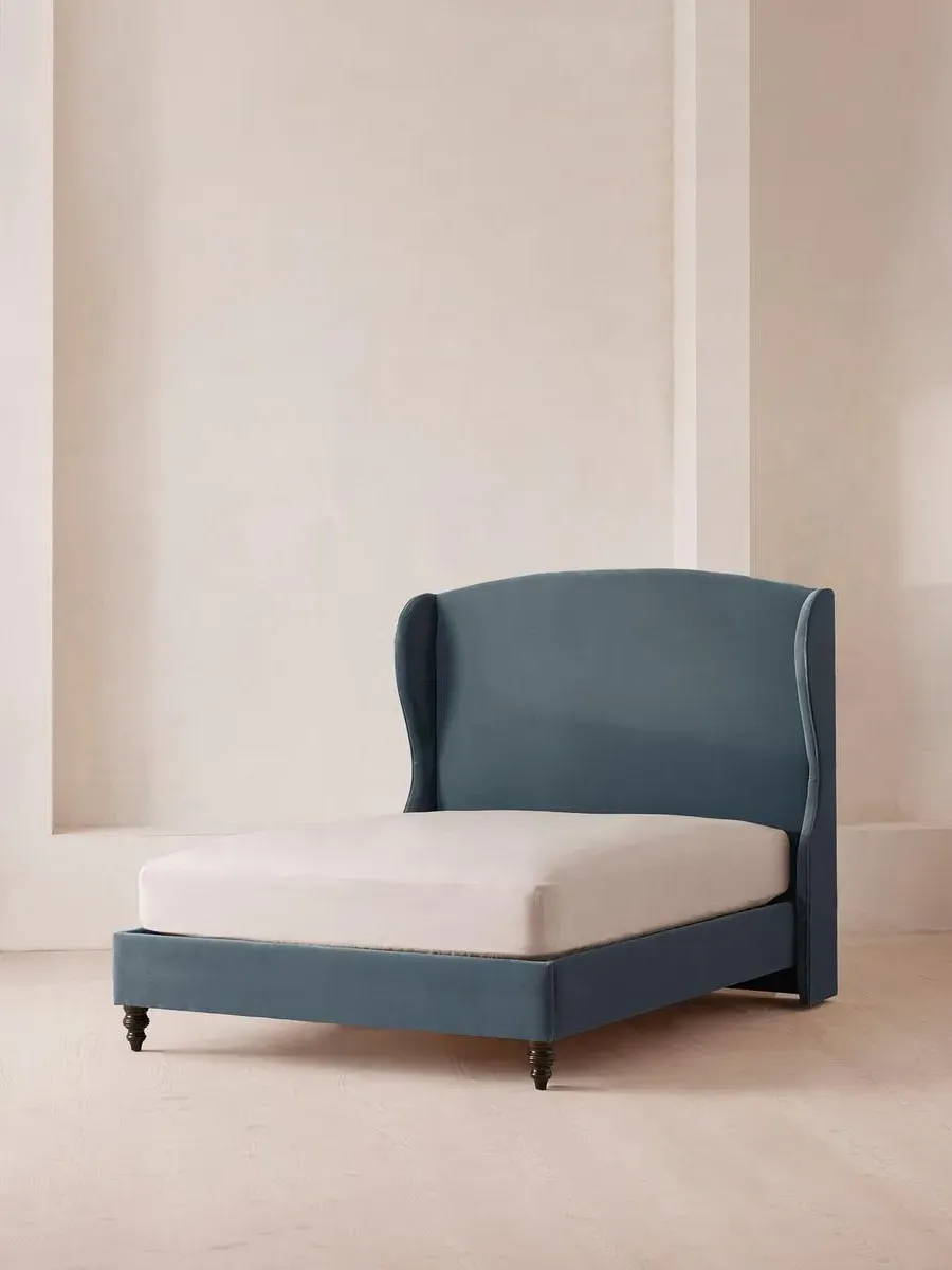 Rivas Double Bed - Grey Blue, Velvet by Soho Home