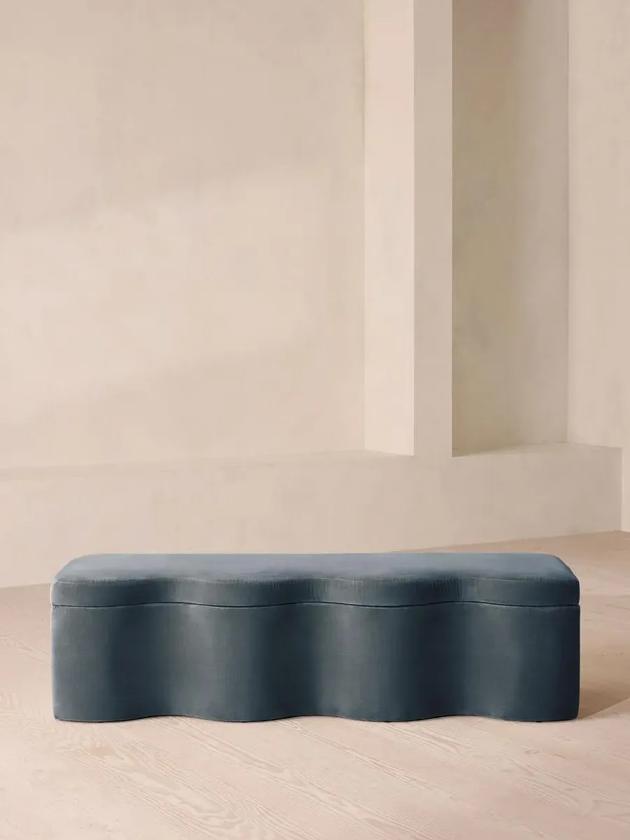 Eli Storage Bench with Hinged Lid - Grey Blue, Velvet by Soho Home