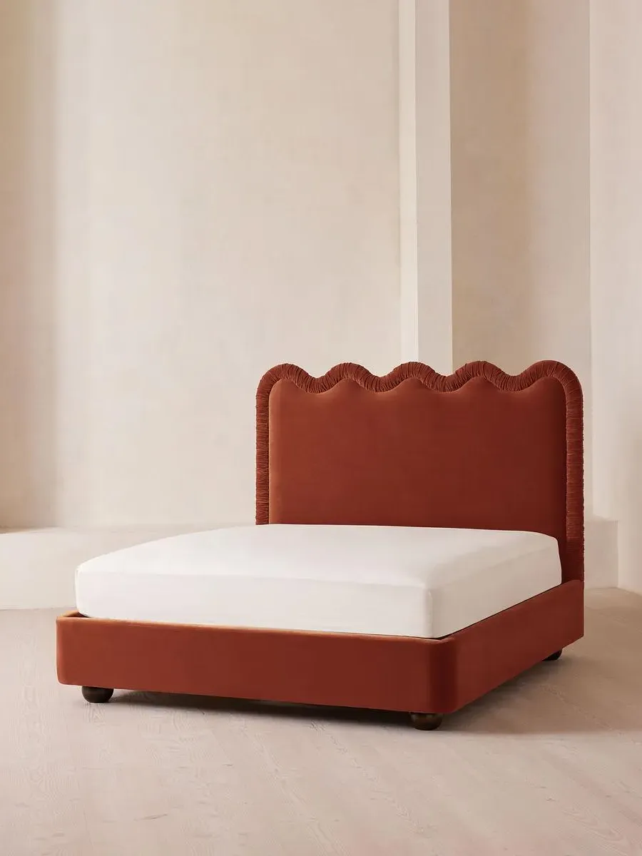 Tristan Emperor Bed - Rust, Velvet