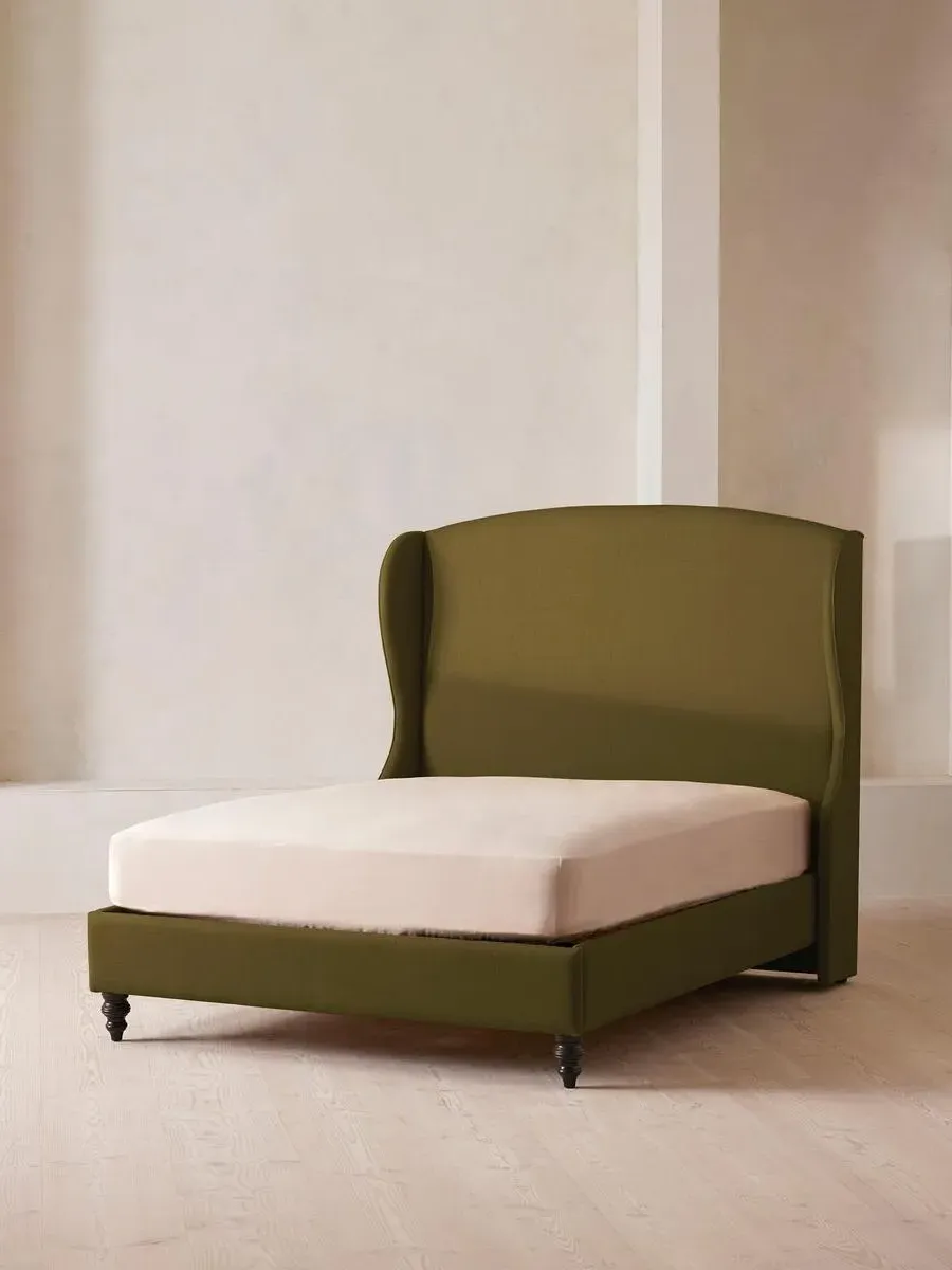 Rivas Emperor Bed - Olive, Linen by Soho Home