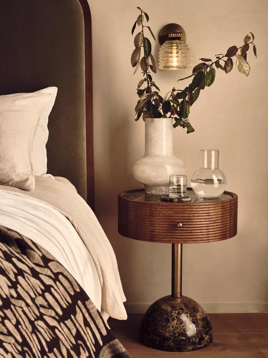 Filip Round Bedside Table with Drawer - Dark Emperador Marble product