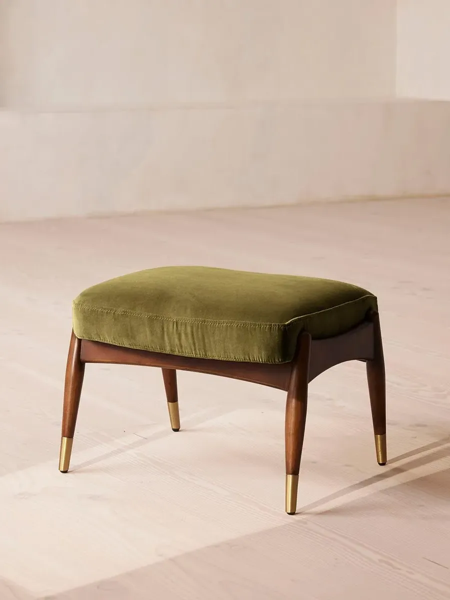 Footstool with Brass Details - Olive, Velvet product
