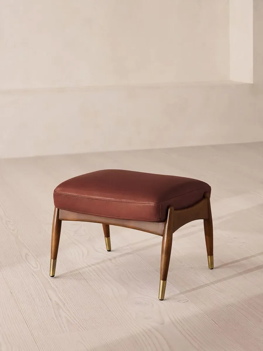 Footstool with Brass Details - Sangria, Leather product