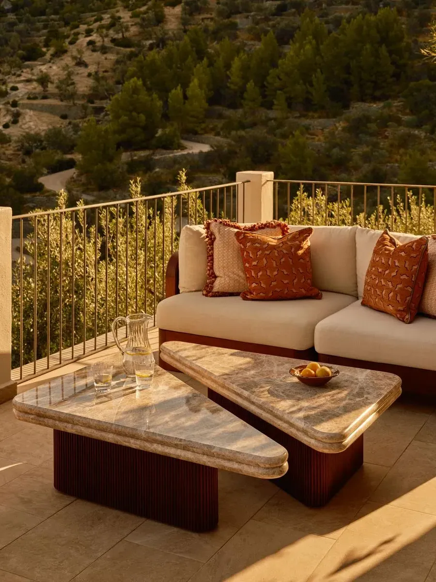 Gia Outdoor Coffee Table Set - Iroko Wood, Marble product