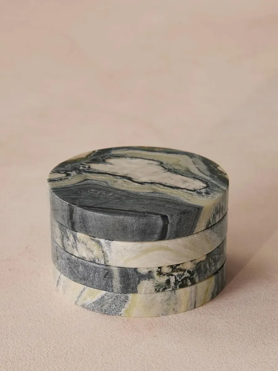 Hanson Floral Jade Marble Coasters Set of Four by Soho Home